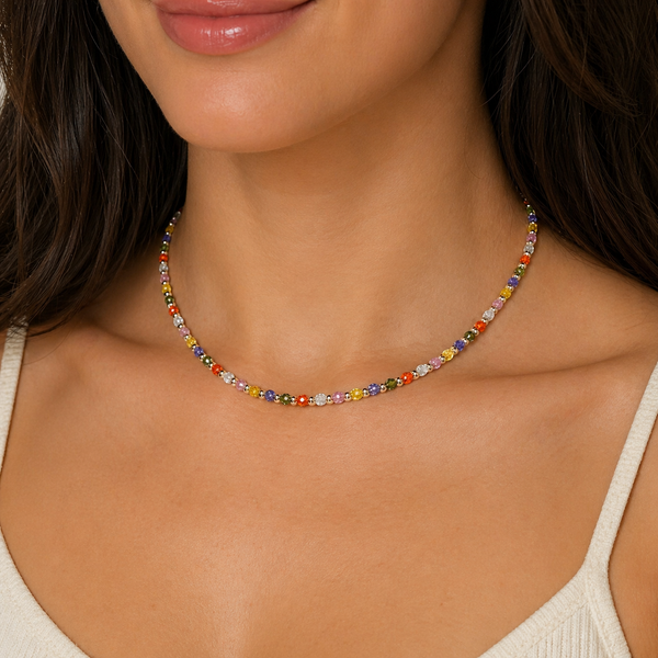 Multicolor Cubic Zirconias with 18k Gold Beads Necklace