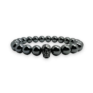 Hematite 8mm Stone with Skull Bracelet