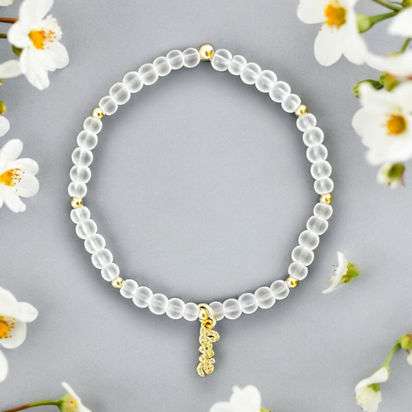 Love Charm Clear Quartz 4mm Stone Bracelet