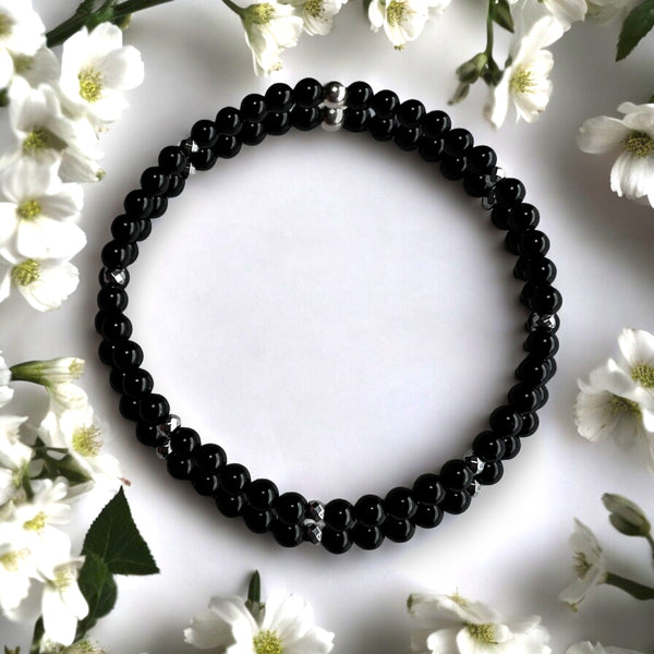 Stack of Two 4mm Onyx Polished Stones Bracelets