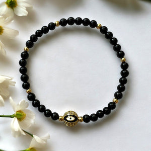 Round Evil Eye Charm 4mm Onyx Stone Bracelet