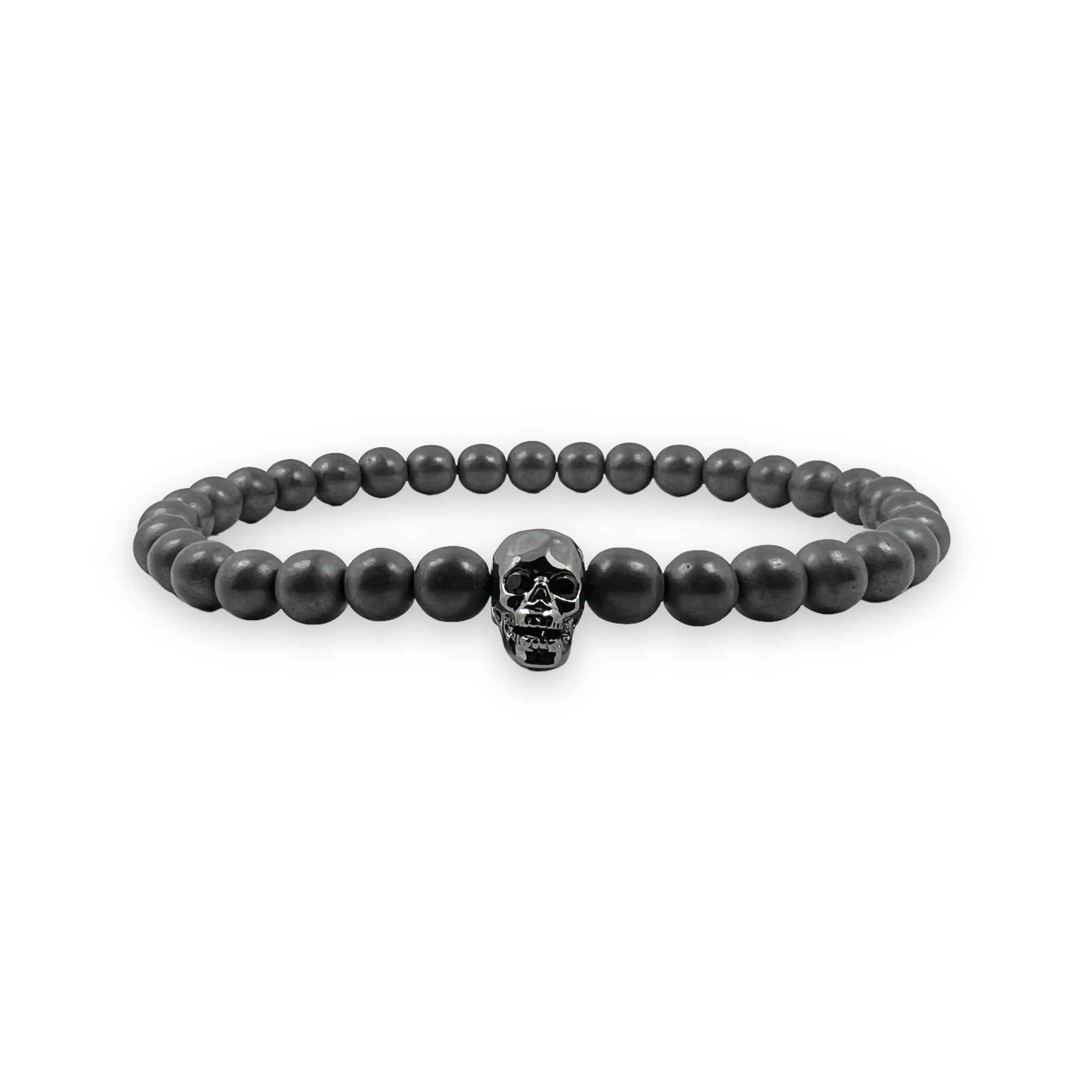 Hematite Matte 6mm Stone with Skull Bracelet