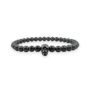 Hematite Matte 6mm Stone with Skull Bracelet