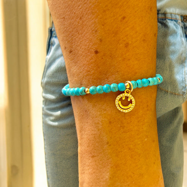 Smiley Turquoise 4mm Stone Bracelet