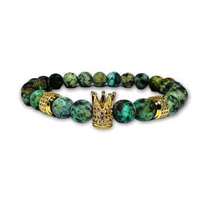 Crown Charm 8mm African Turquoise Stone Bracelet