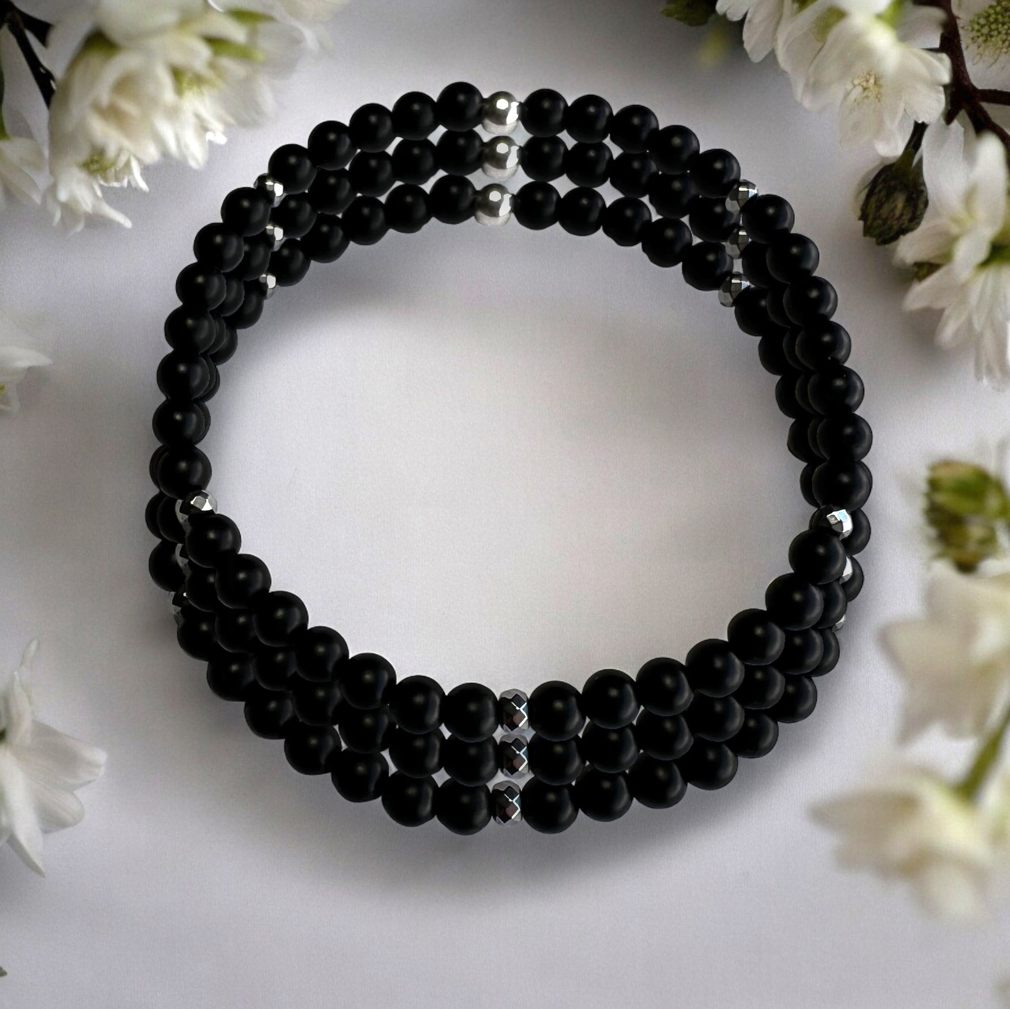 Stack fo Three  4mm Onyx Matte Stone Bracelet