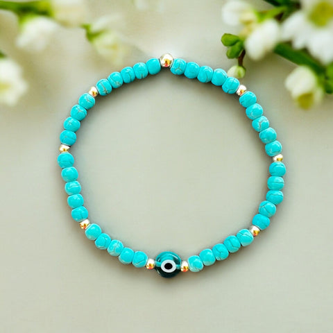 Classic Evil Eye Charm 4mm Turquoise Stone Bracelet