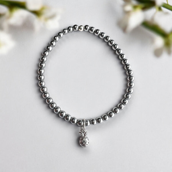 Pineapple Charm 4mm Hematite Stones Bracelet