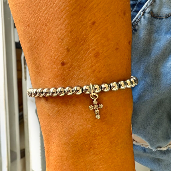 Mini Cross Charm 4mm Hematite Stones Bracelet