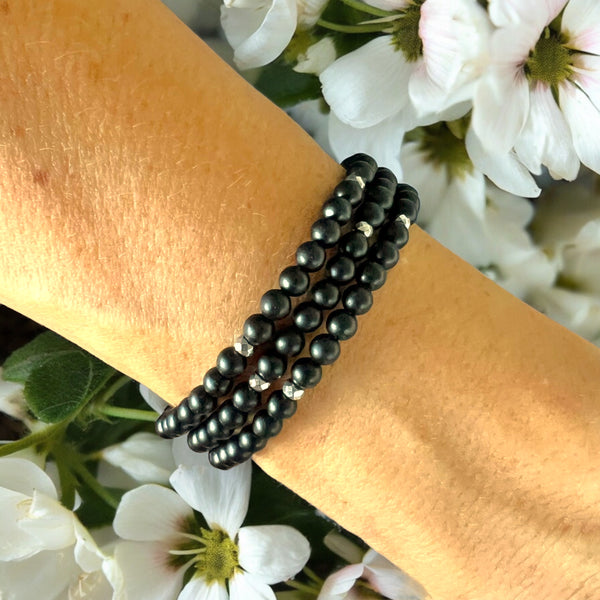 Stack fo Three  4mm Onyx Matte Stone Bracelet