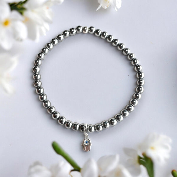 Dainty Hamsa Charm 4mm Hematite Stones Bracelet