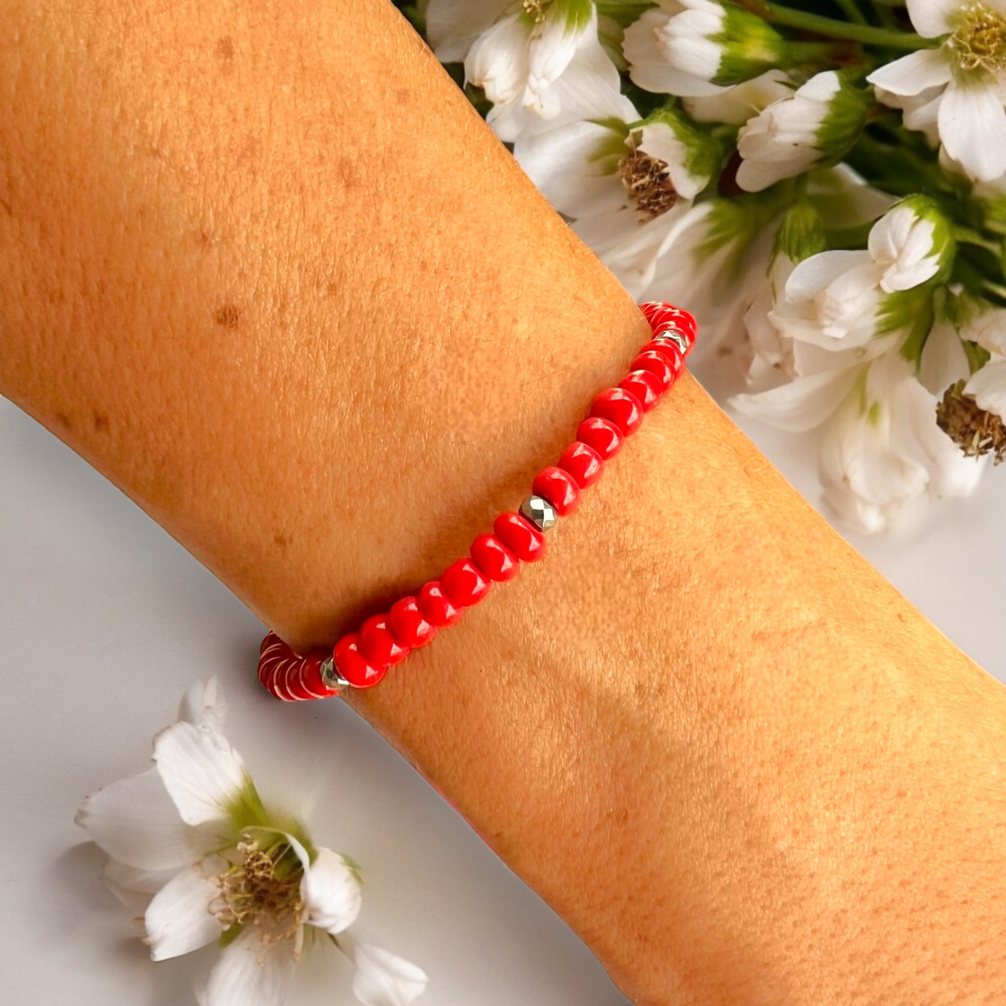 4mm Red Glass Beads Bracelet