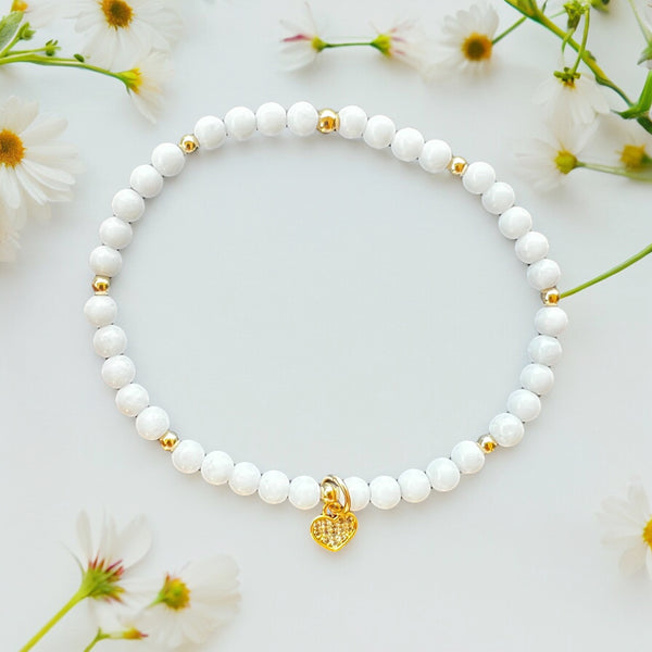 Mini Heart White Quartz 4mm Stone Bracelet