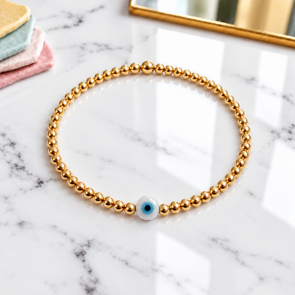 18k Gold Evil Eye 3mm Bracelet