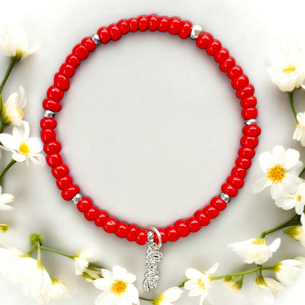 Love Charm 4mm Red Glass Beads Bracelet