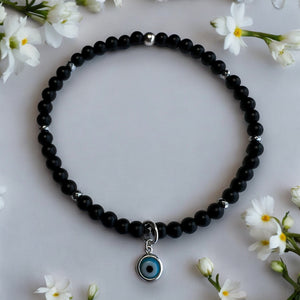 Drop Evil Eye Charm 4mm Onyx Polished Stone Bracelet