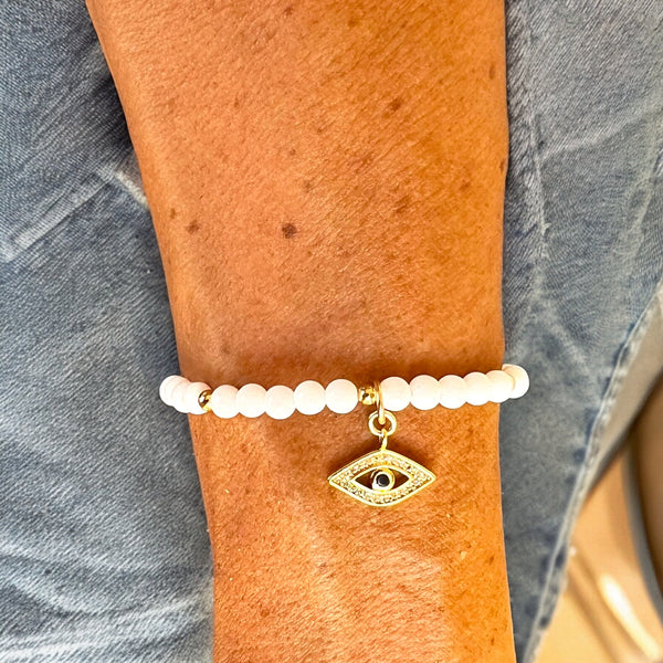 The Evil Eye White Quartz 4mm Stone Bracelet