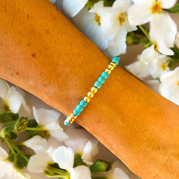 18k Gold Filled Beads and Turquoise 4mm Stone Bracelet