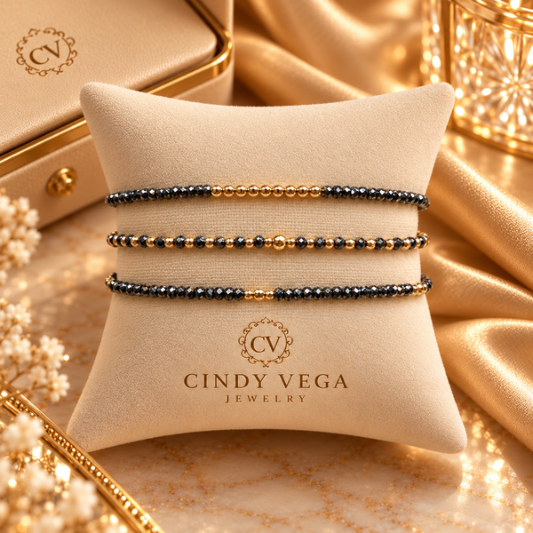 ECLIPSE | Hematite & 18k Gold-Filled Stack