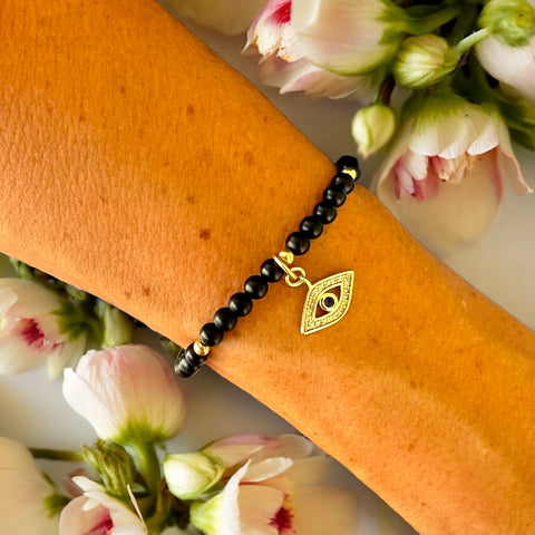 The Evil Eye Charm 4mm Onyx Matte Stone Bracelet