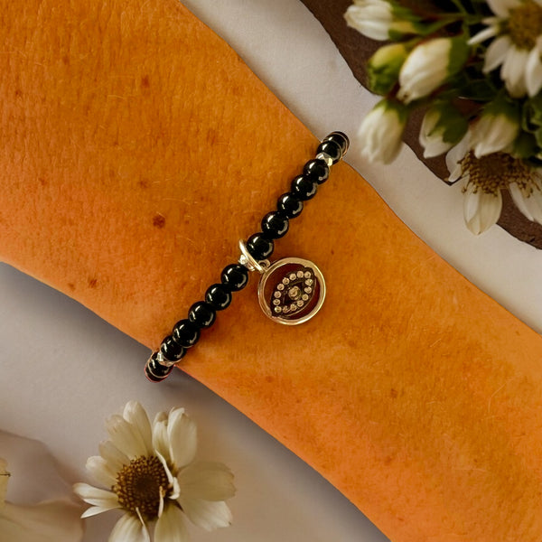 Round Evil Eye Charm 4mm Onyx Polished Bracelet