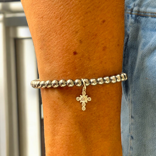 Cross Charm 4mm Hematite Stones Bracelet