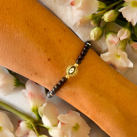 Round Evil Eye Charm 4mm Onyx Matte Stone Bracelet