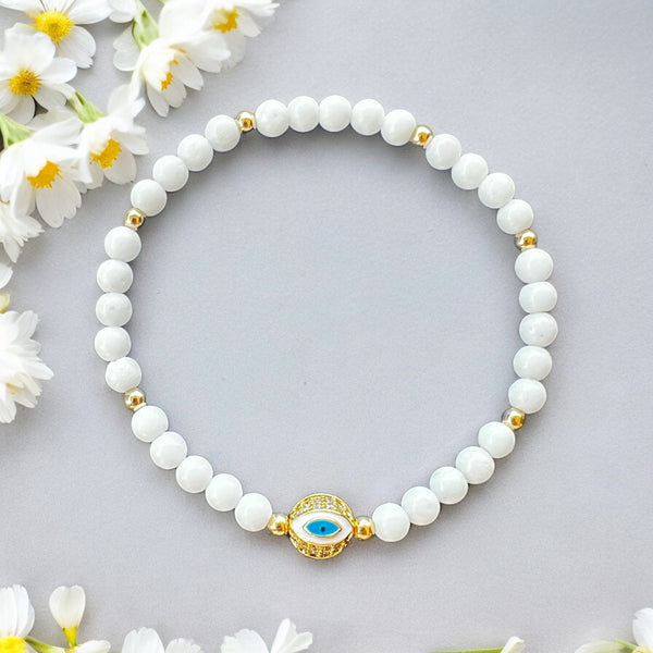 Round Evil Eye White Quartz 4mm Stone Bracelet