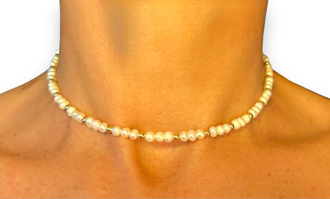 Mother Pearl with 18k Gold Filled 3mm Ball Necklace