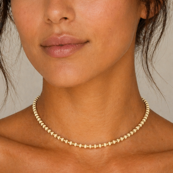3mm Pearly Japanese Glass with 18k Gold Filled 3mm Ball Necklace