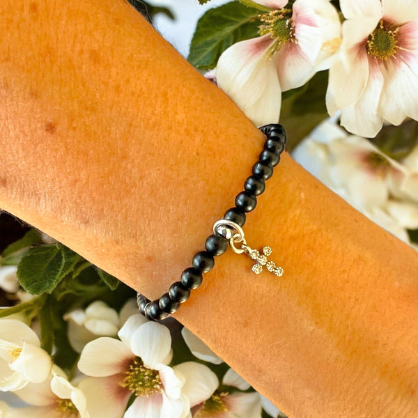 Mini Cross 4mm Onyx Matte Stone Bracelet