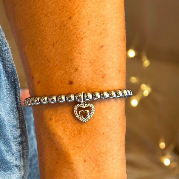 Heart Charm 4mm Hematite Stones Bracelet