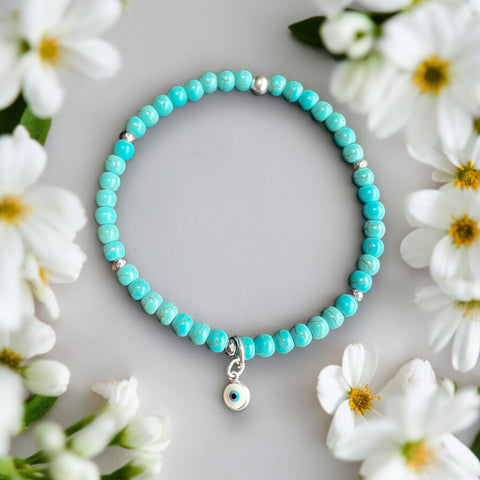 Evil Eye 4mm Turquoise Stones Bracelet