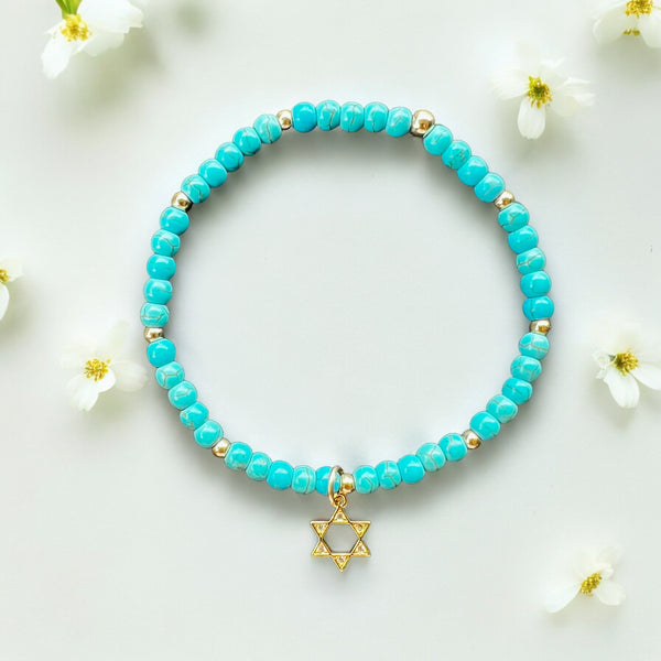 Star of David Turquoise 4mm Stone Bracelet