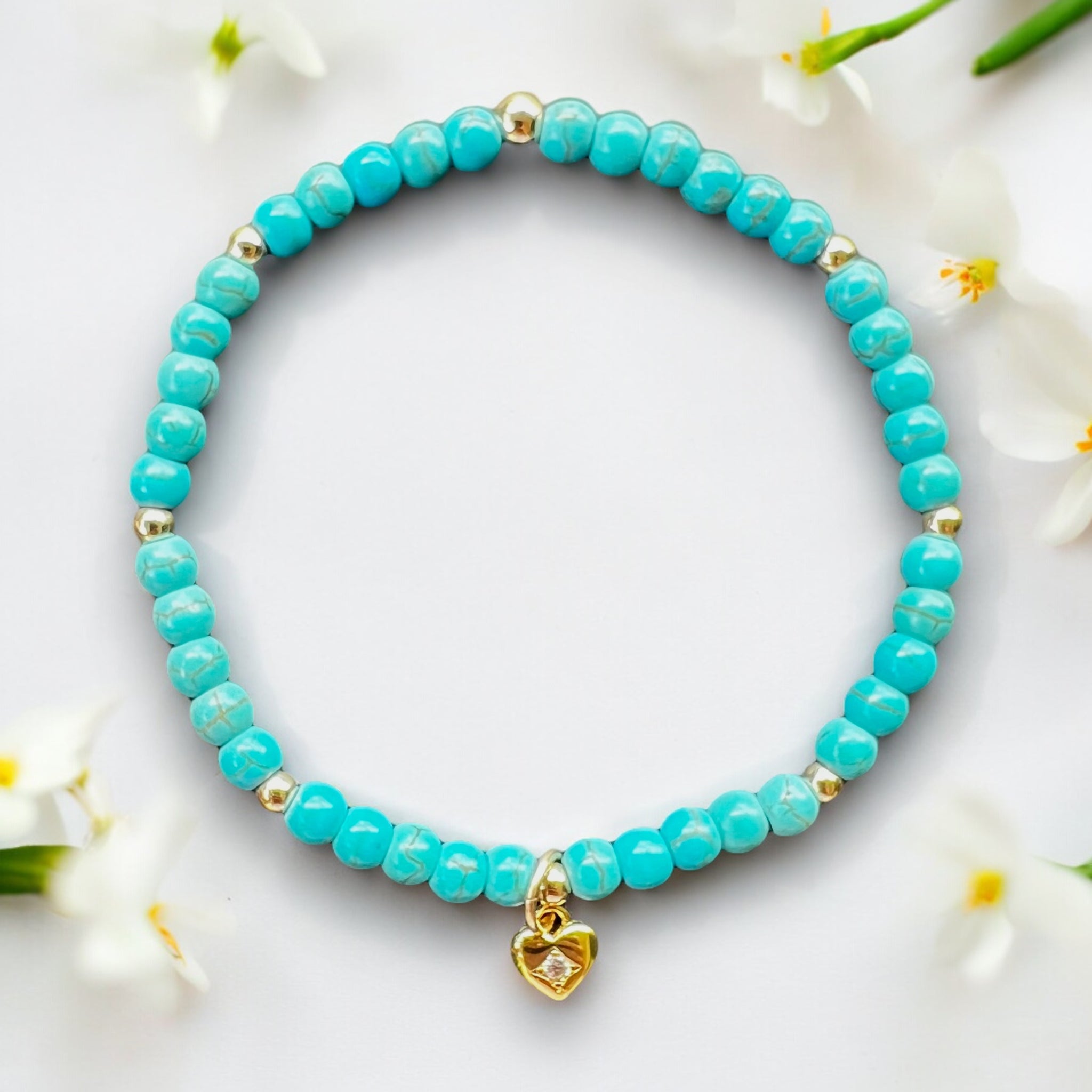 Heart Turquoise 4mm Stone Bracelet