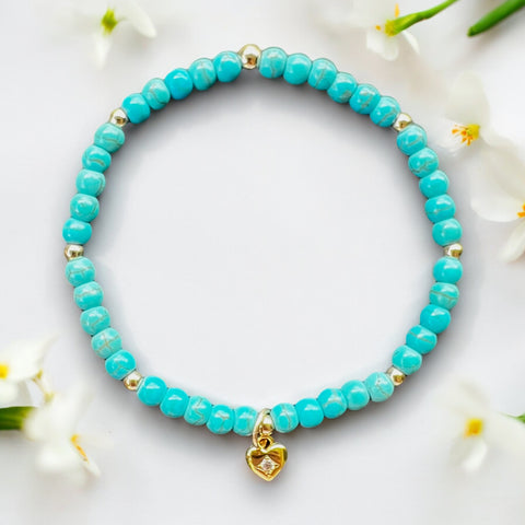 Heart Turquoise 4mm Stone Bracelet