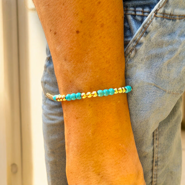 18k Gold Filled Beads and Turquoise 4mm Stone Bracelet