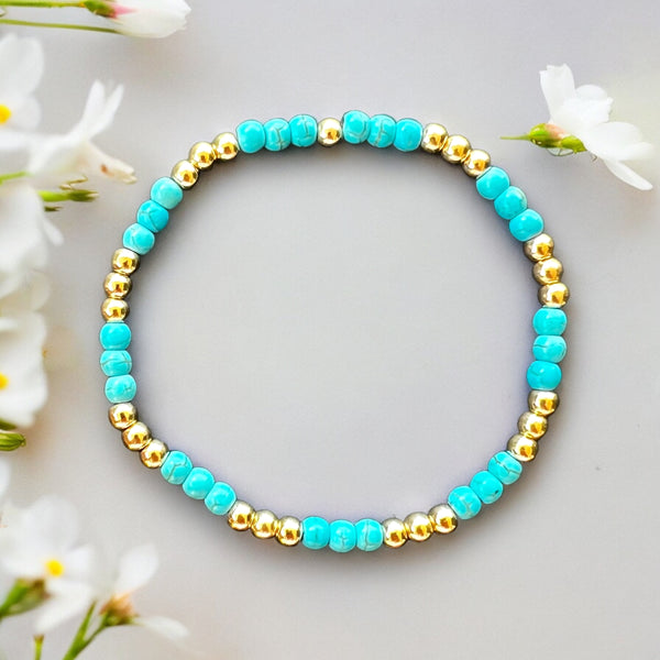 18k Gold Filled Beads and Turquoise 4mm Stone Bracelet