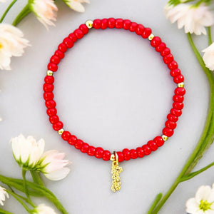 Love Charm 4mm Red Glass Beads Bracelet