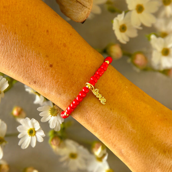 Love Charm 4mm Red Glass Beads Bracelet