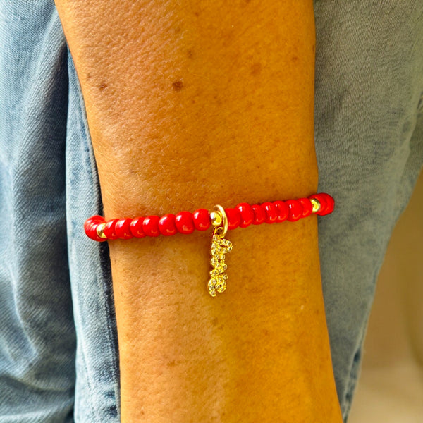 Love Charm 4mm Red Glass Beads Bracelet