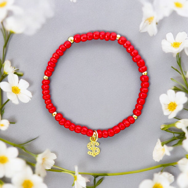 Cash Charm 4mm Red Glass Beads Bracelet