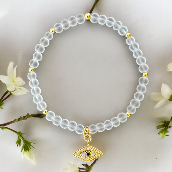 The Evil Eye Charm Clear Quartz 4mm Stone Bracelet