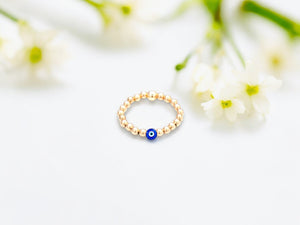 Evil Eye Charm 18k Gold Filled 3mm Bead Ring