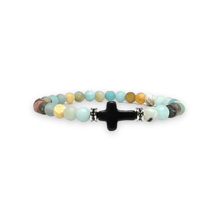 Cross 6mm Amazonite Stone Bracelet