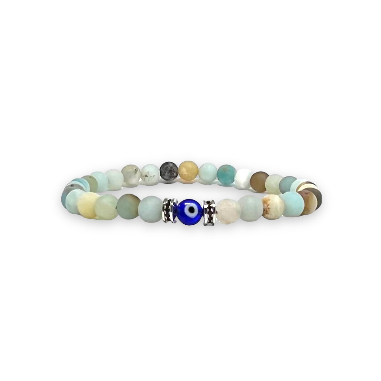 Evil Eye Charm 6mm Amazonite Stone Bracelet