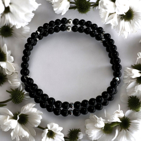 Stack fo Two 4mm Onyx Matte Stone Bracelet