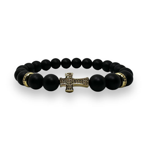 Onyx Matte 8mm Stone with Cross Bracelet