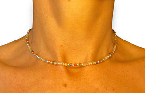 Dainty Cubic Zirconias Multicolor with Silver 3mm Beads Necklace