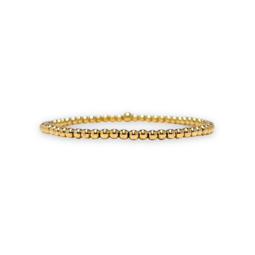 14K White Gold Bead Stretch Bracelet, 3-6mm, Men and Women's Bracelet 6.5 Inches / White / 3mm